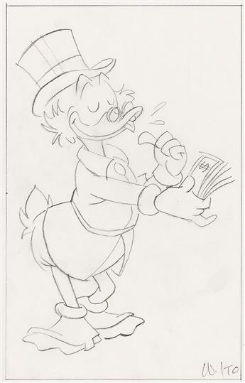 WALT DISNEY STUDIOS / WILLIE ITO (1934 - ) Scrooge McDuck and Duck Nephews, 2 preliminary illustrations.